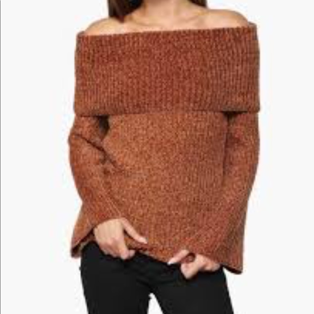 NEW Brown off the shoulder bell sleeve sweater  L